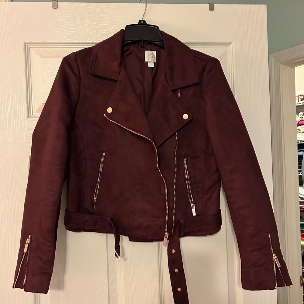 LC Lauren Conrad Wine Moto Jacket with Rose Gold Hardware
